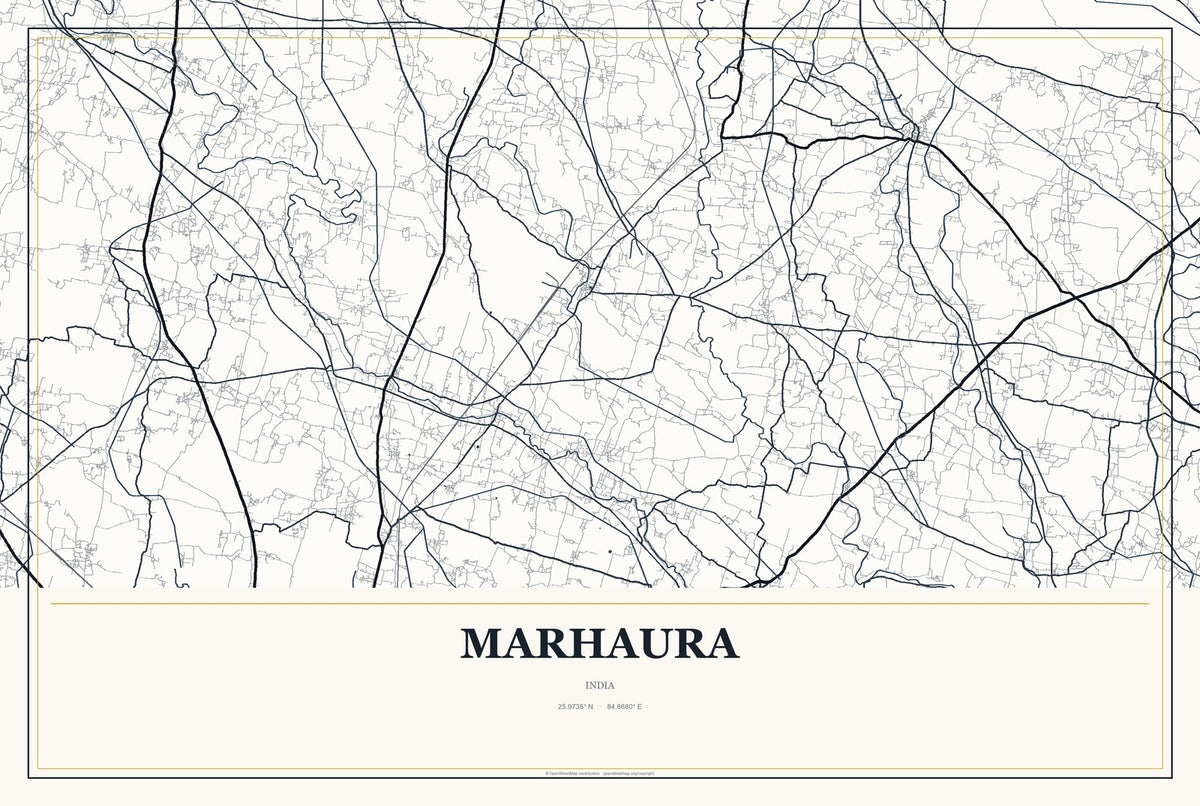 Marhaura, India City Map Aluminum Sign in Citrine Modern style