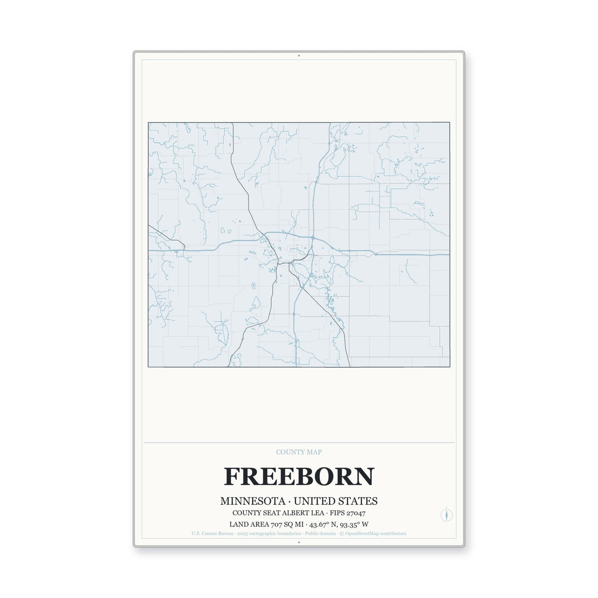 Freeborn County, Minnesota Map Aluminum Sign in Gallery Air style