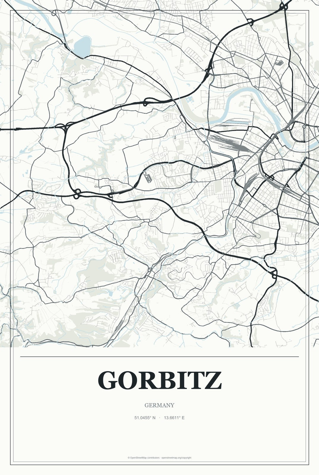Gorbitz, Germany City Map Aluminum Sign in Gallery Air style
