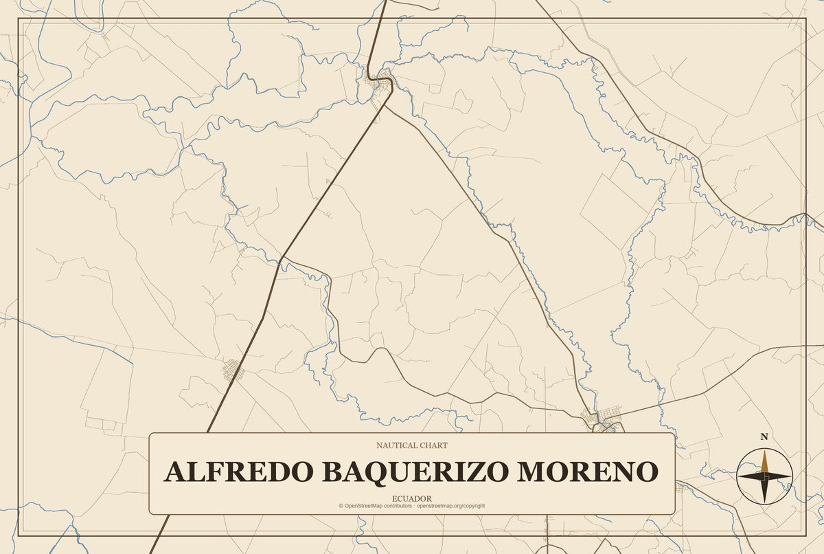 Alfredo Baquerizo Moreno, Ecuador City Map Aluminum Sign in Heritage Nautical style