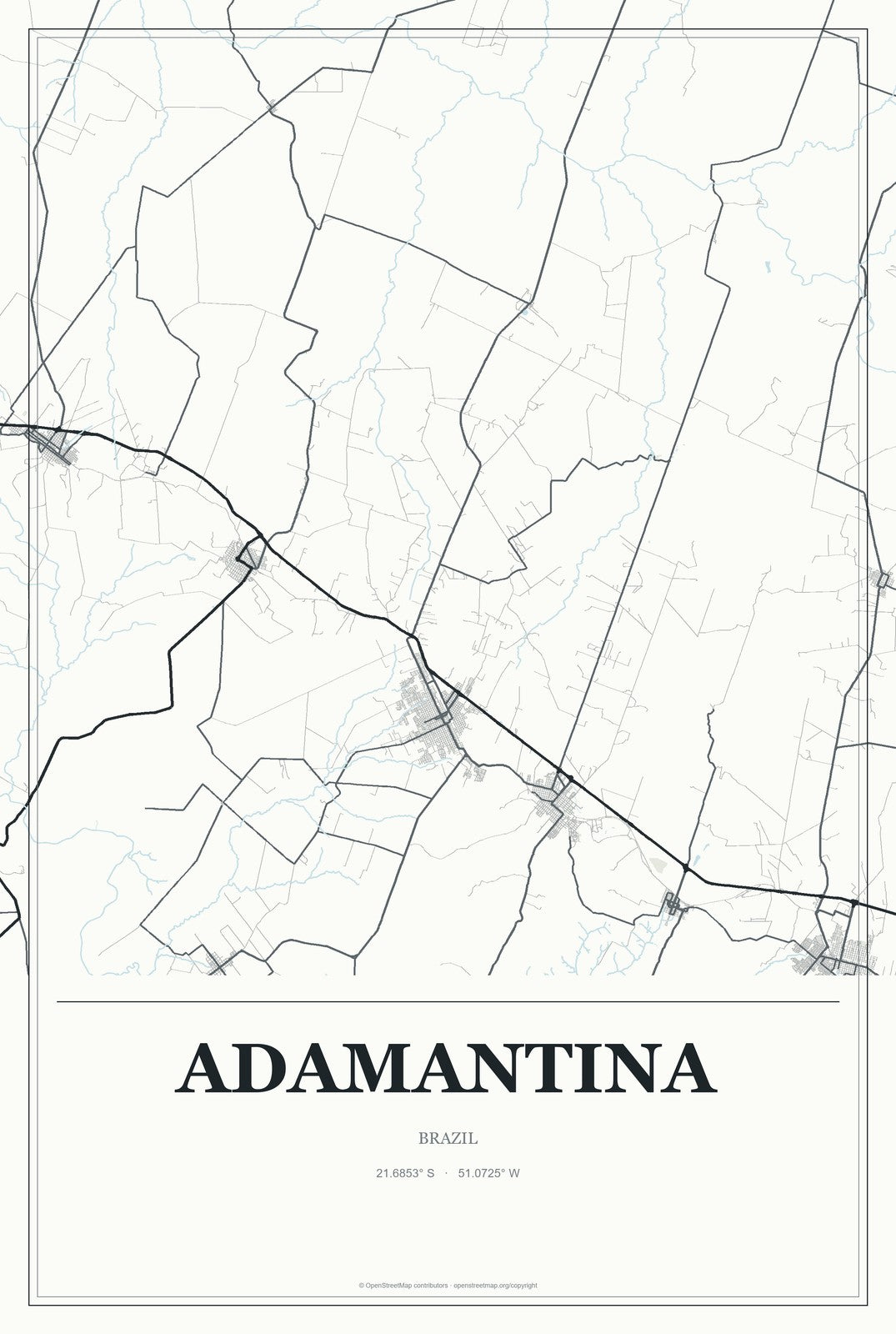 Adamantina, Brazil City Map Aluminum Sign in Gallery Air style