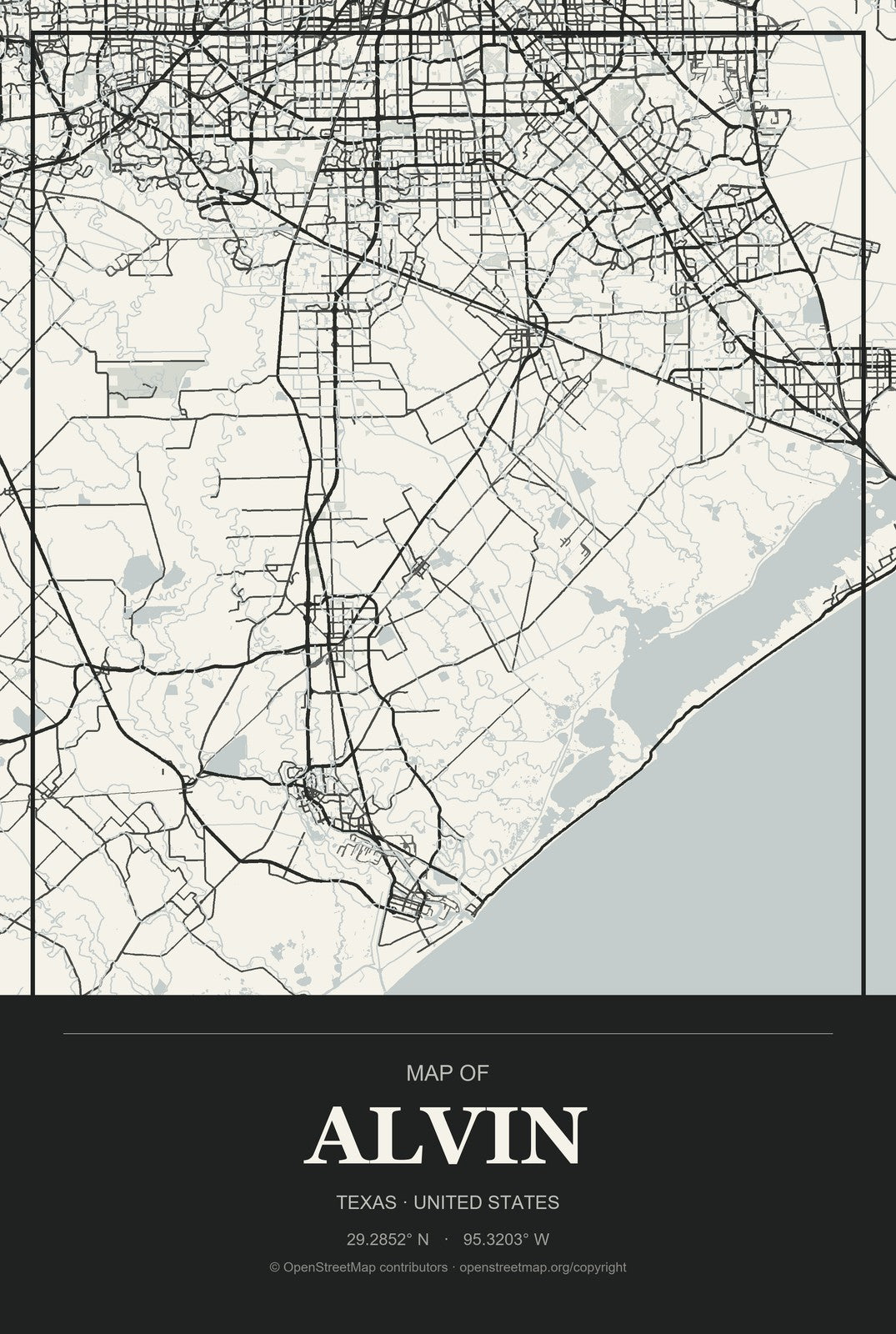 Alvin, Texas City Map Aluminum Sign in Museum Plaque style