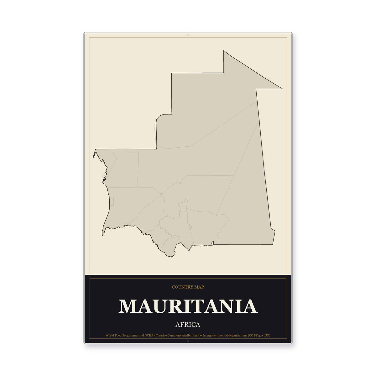 Mauritania Country Map Aluminum Sign in Museum Plaque style