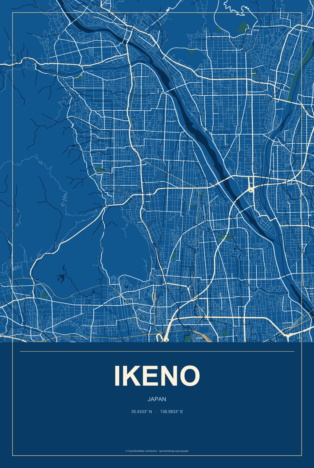 Ikeno, Japan City Map Aluminum Sign in Harbor Cobalt style