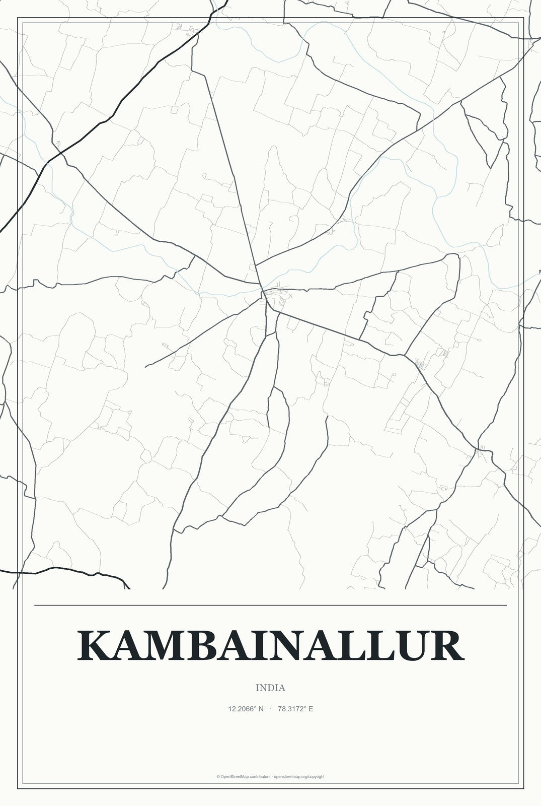 Kambainallur, India City Map Aluminum Sign in Gallery Air style