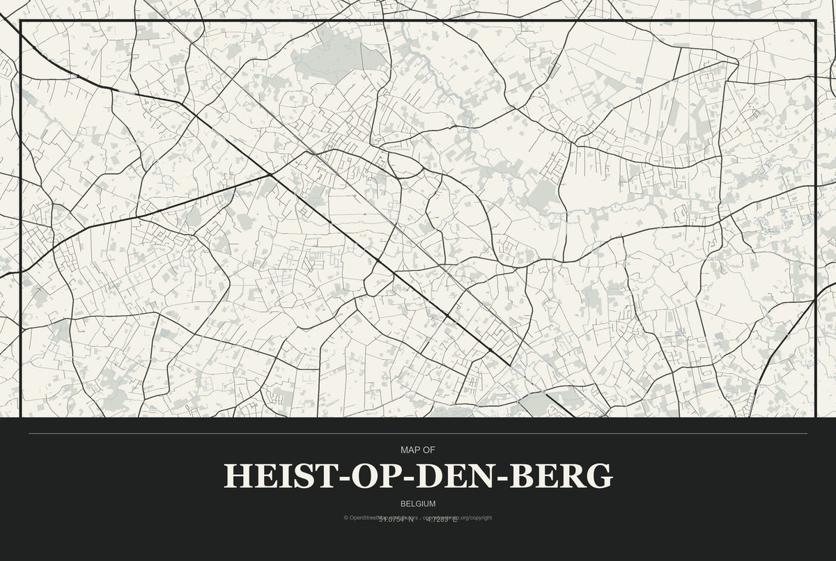 Heist-op-den-Berg, Belgium City Map Aluminum Sign in Museum Plaque style