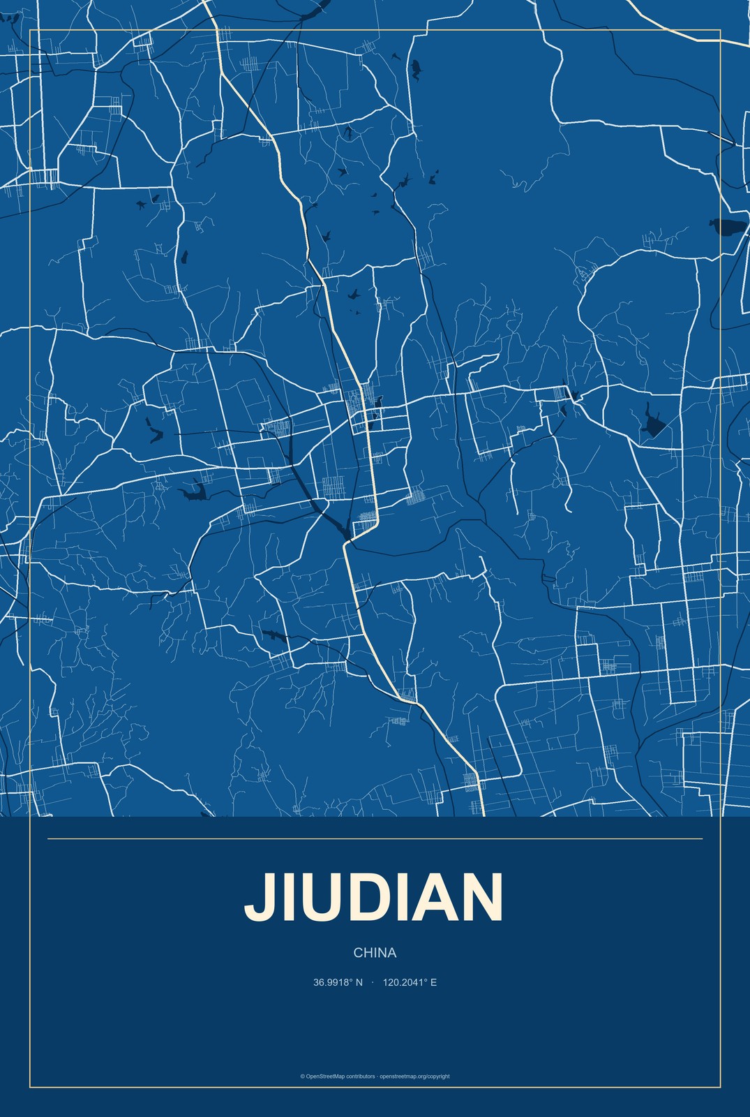 Jiudian, China City Map Aluminum Sign in Harbor Cobalt style
