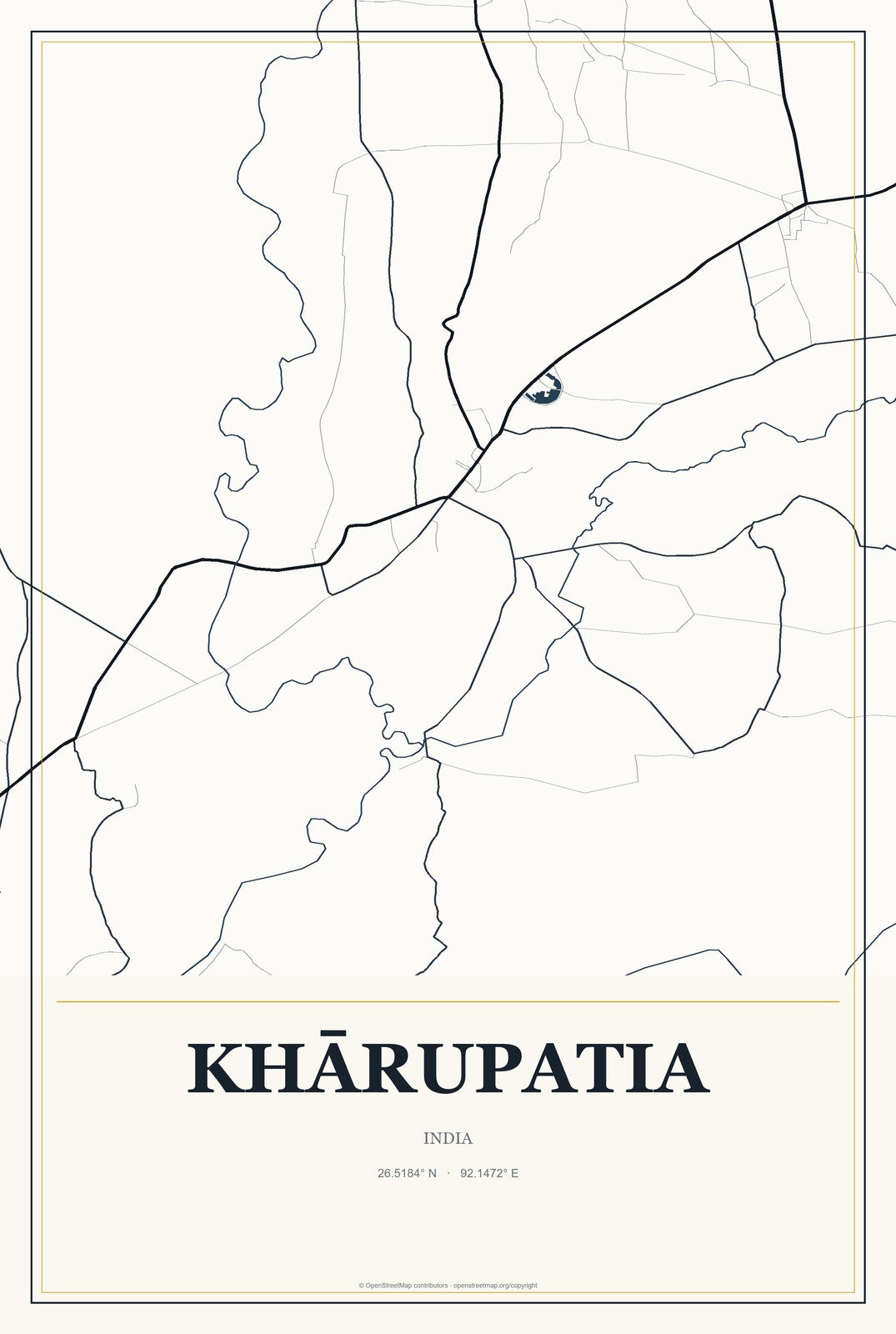 Khārupatia, India City Map Aluminum Sign in Citrine Modern style