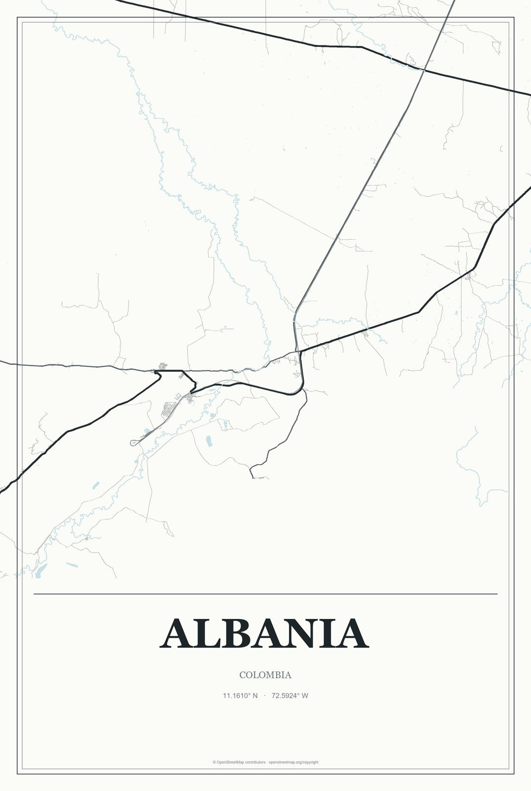 Albania, Colombia City Map Aluminum Sign in Gallery Air style