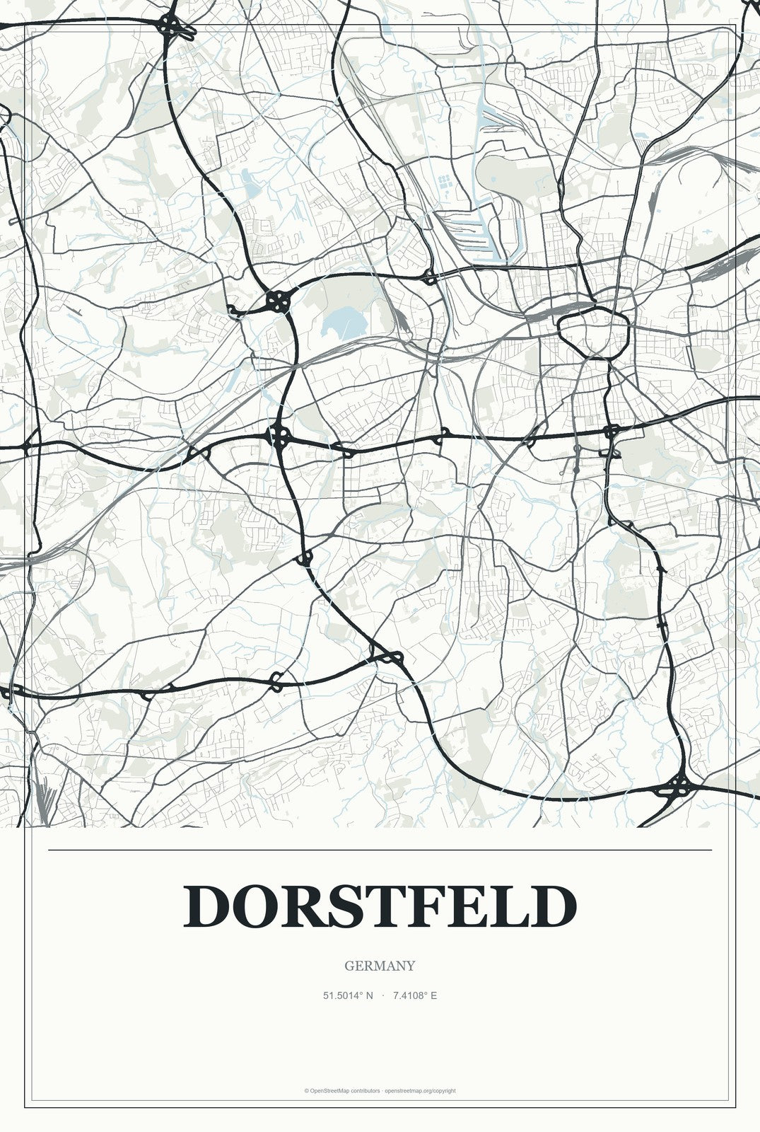 Dorstfeld, Germany City Map Aluminum Sign in Gallery Air style