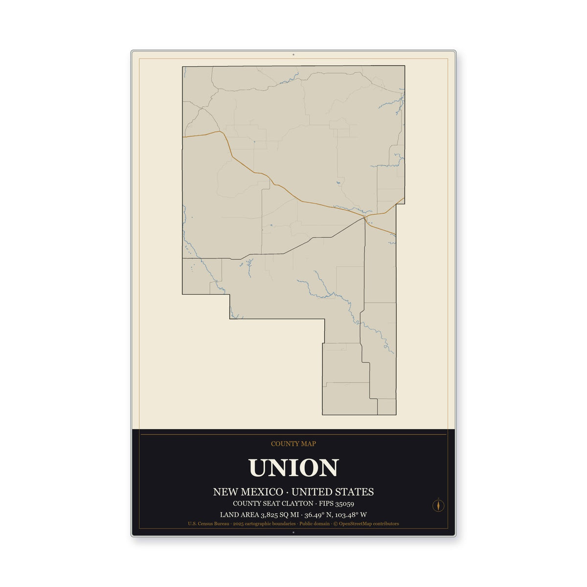 Union County, New Mexico Map Aluminum Sign in Museum Plaque style
