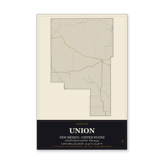 Union County, New Mexico Map Aluminum Sign in Museum Plaque style