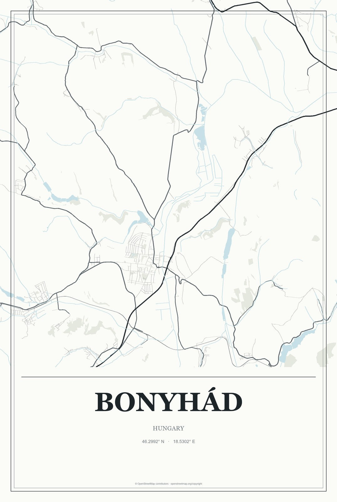 Bonyhád, Hungary City Map Aluminum Sign in Gallery Air style