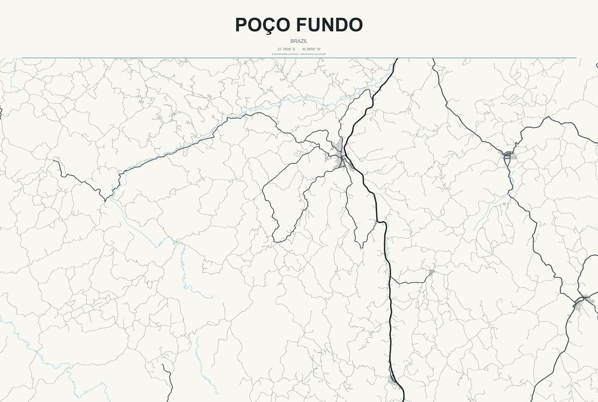 Poço Fundo, Brazil City Map Aluminum Sign in Headline Atlas style
