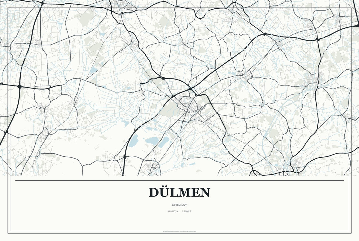 Dülmen, Germany City Map Aluminum Sign in Gallery Air style