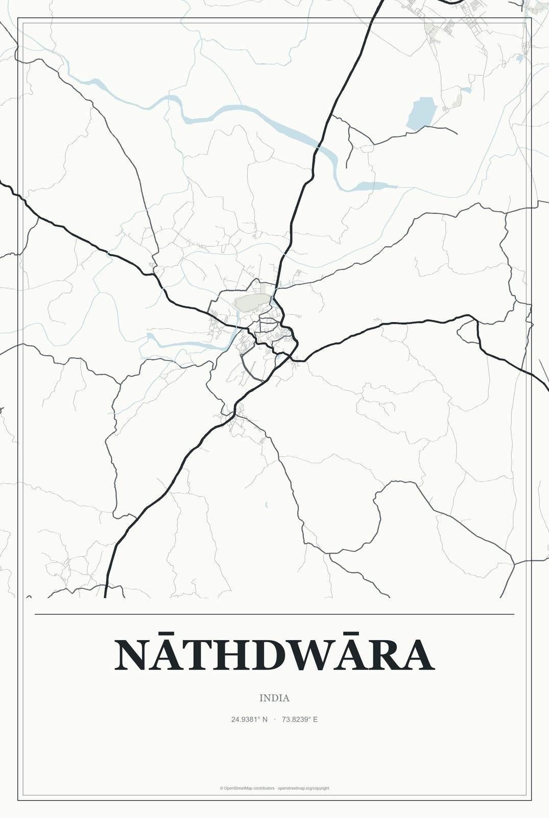 Nāthdwāra, India City Map Aluminum Sign in Gallery Air style