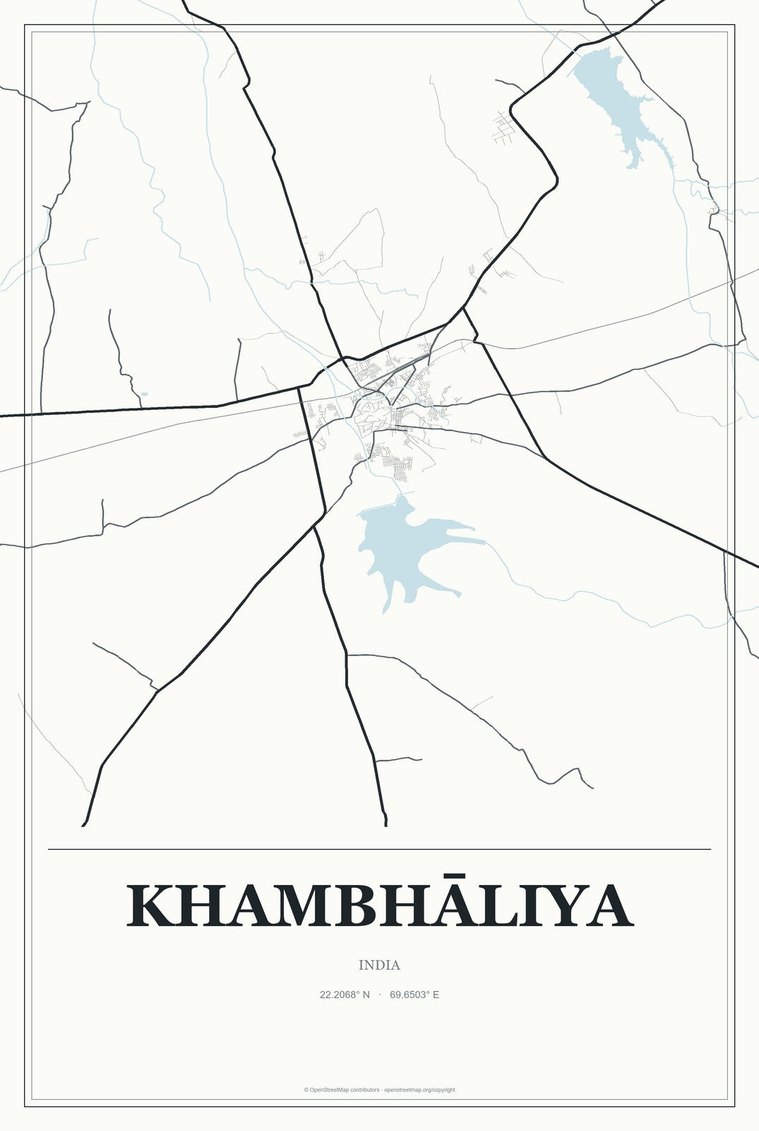 Khambhāliya, India City Map Aluminum Sign in Gallery Air style
