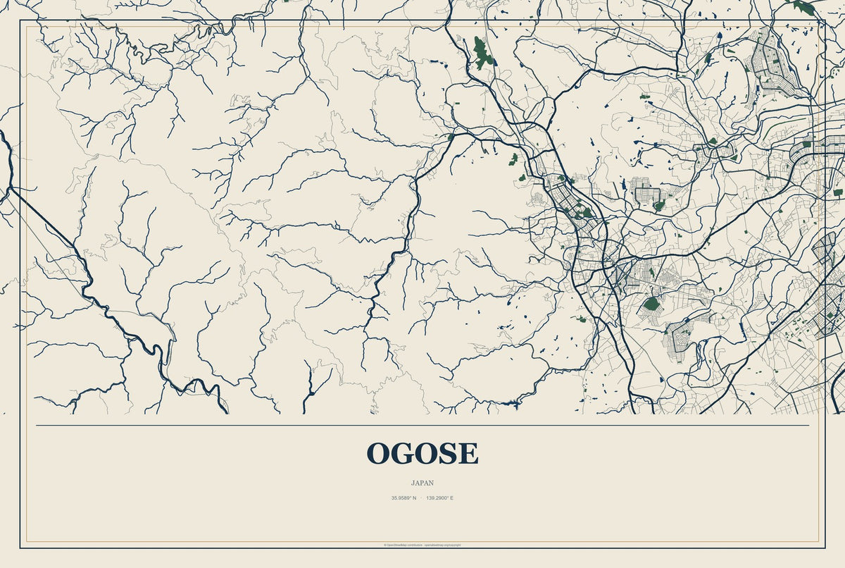 Ogose, Japan City Map Aluminum Sign in Coastal Cutout style