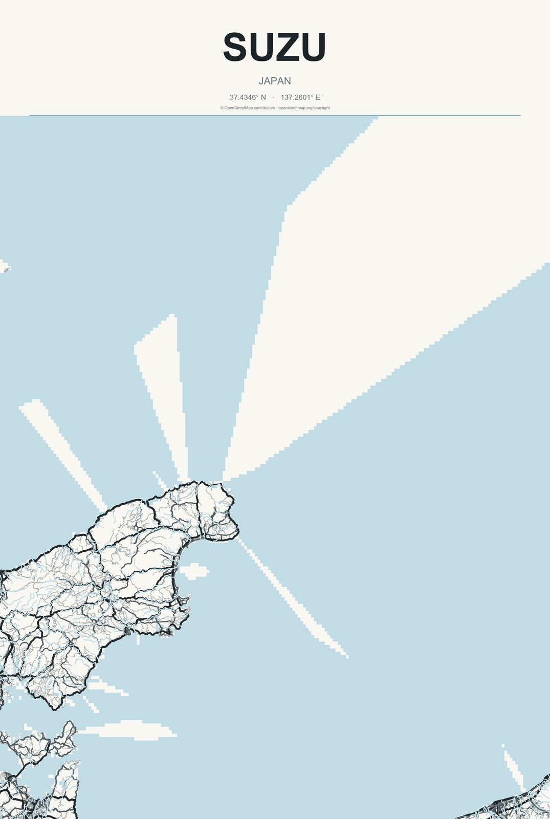 Suzu, Japan City Map Aluminum Sign in Headline Atlas style