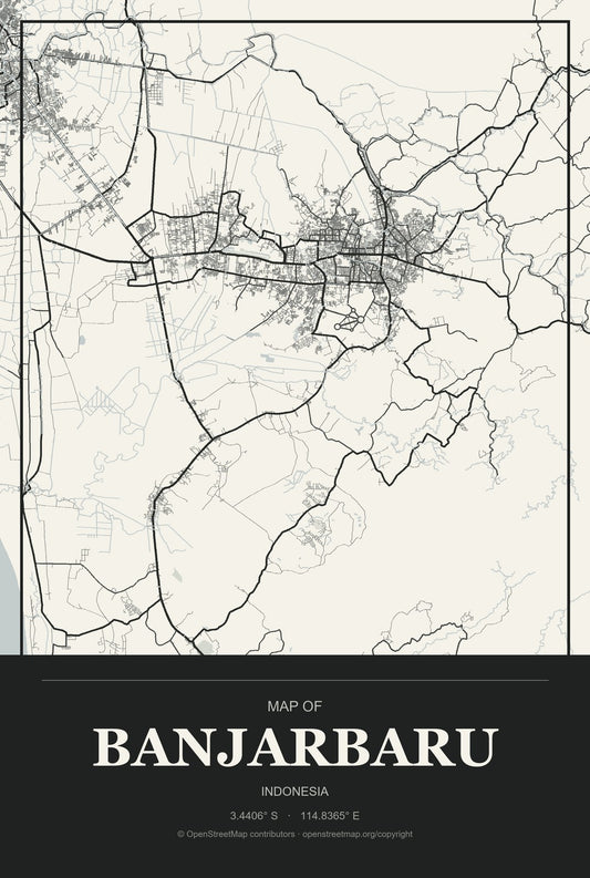Banjarbaru, Indonesia City Map Aluminum Sign in Museum Plaque style