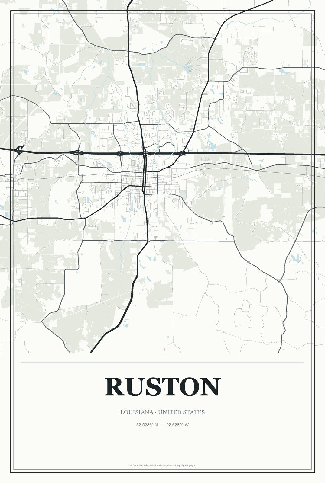 Ruston, Louisiana City Map Aluminum Sign in Gallery Air style