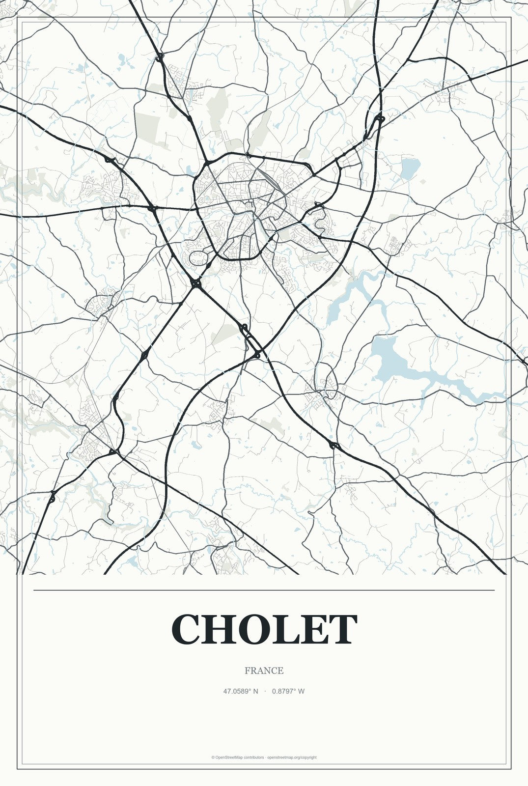 Cholet, France City Map Aluminum Sign in Gallery Air style