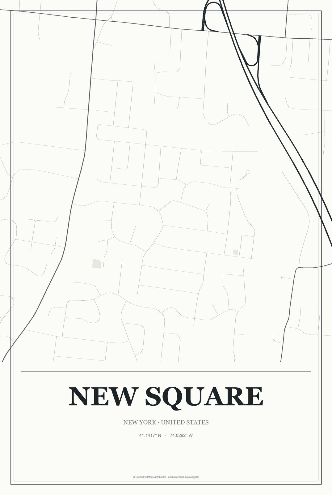 New Square, New York City Map Aluminum Sign in Gallery Air style