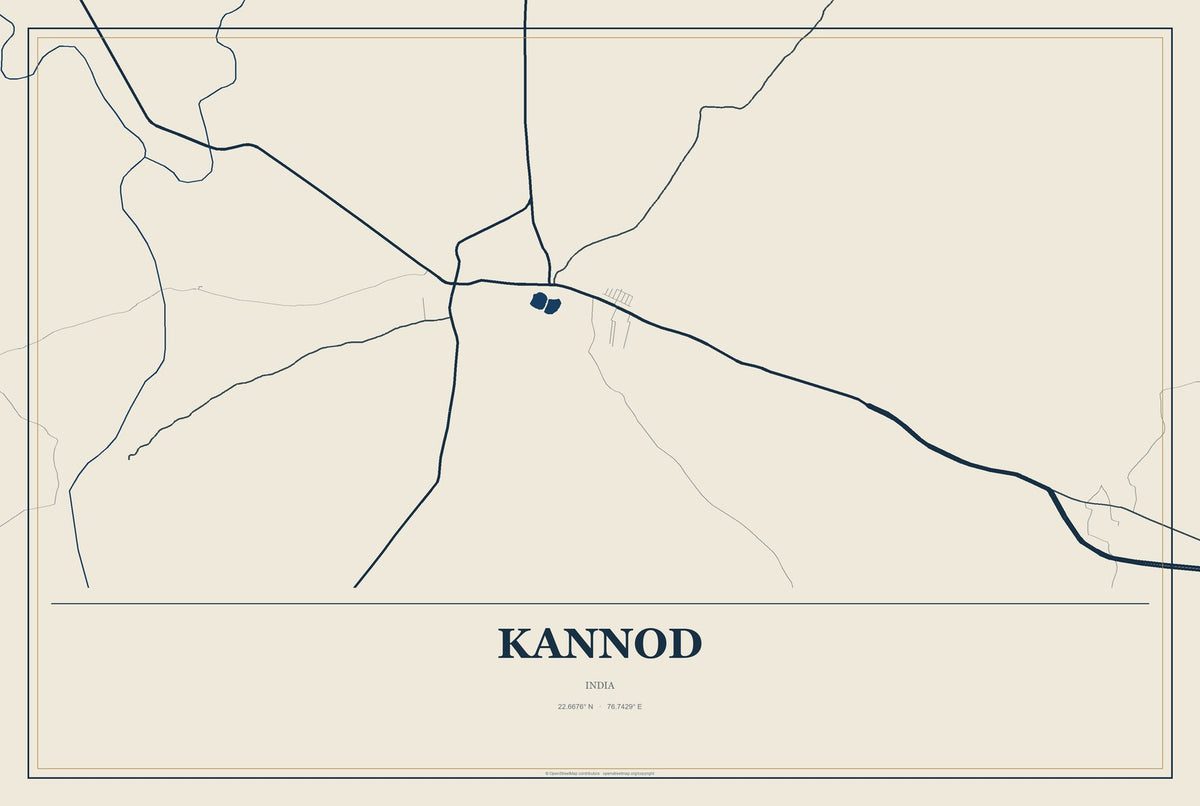 Kannod, India City Map Aluminum Sign in Coastal Cutout style