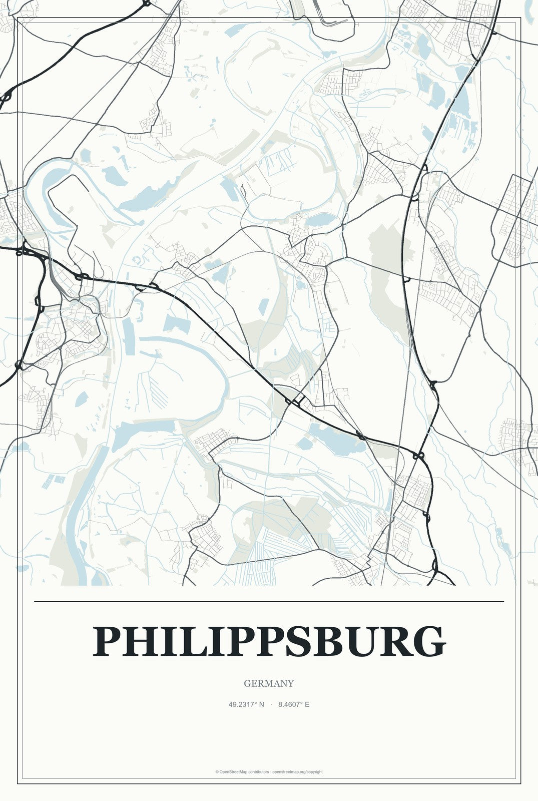 Philippsburg, Germany City Map Aluminum Sign in Gallery Air style