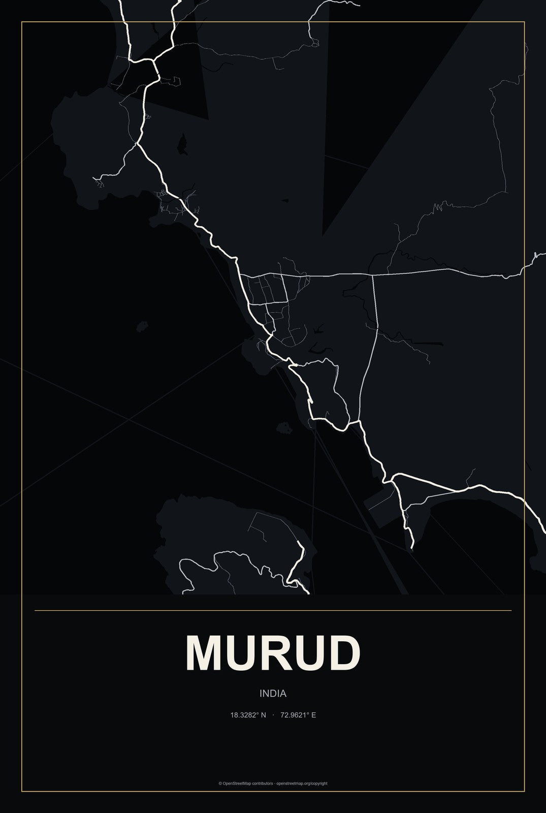 Murud, India City Map Aluminum Sign in Metropolitan Noir style