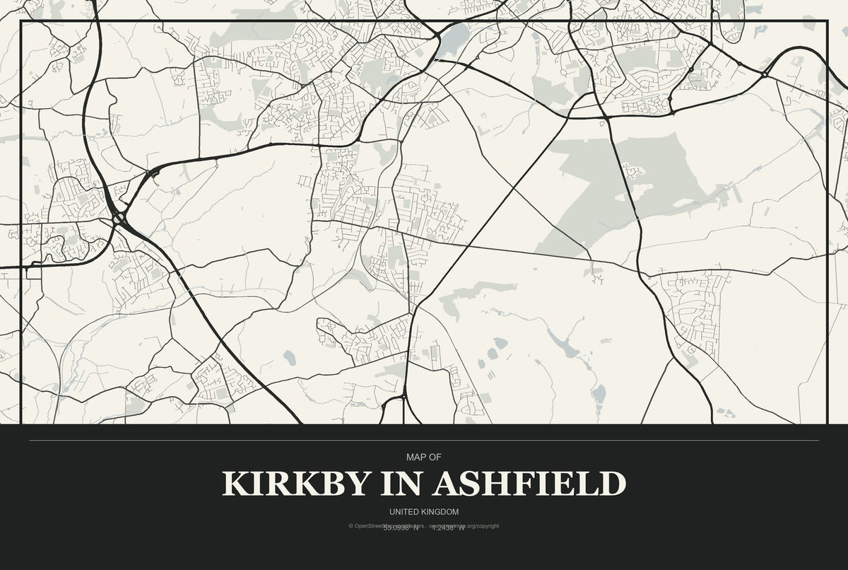 Kirkby in Ashfield, United Kingdom City Map Aluminum Sign in Museum Plaque style