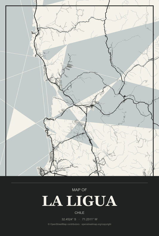 La Ligua, Chile City Map Aluminum Sign in Museum Plaque style
