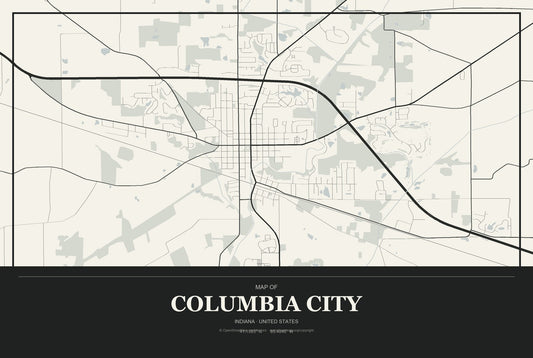 Columbia City, Indiana City Map Aluminum Sign in Museum Plaque style