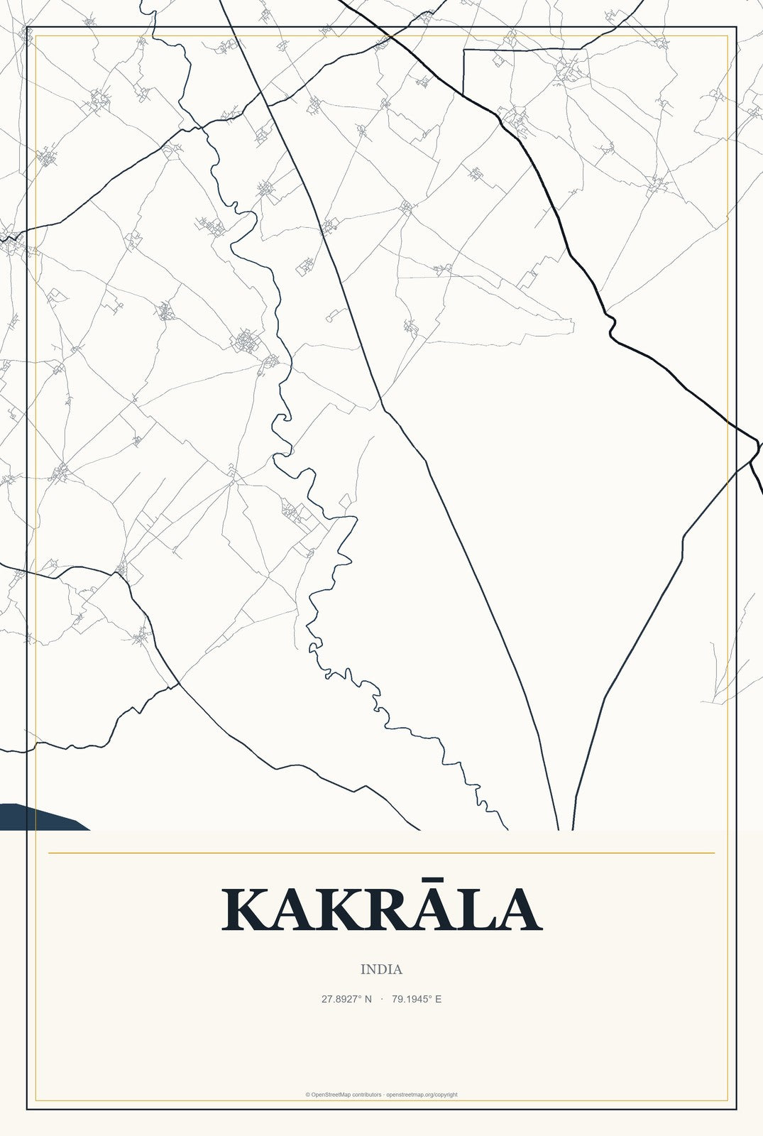 Kakrāla, India City Map Aluminum Sign in Citrine Modern style