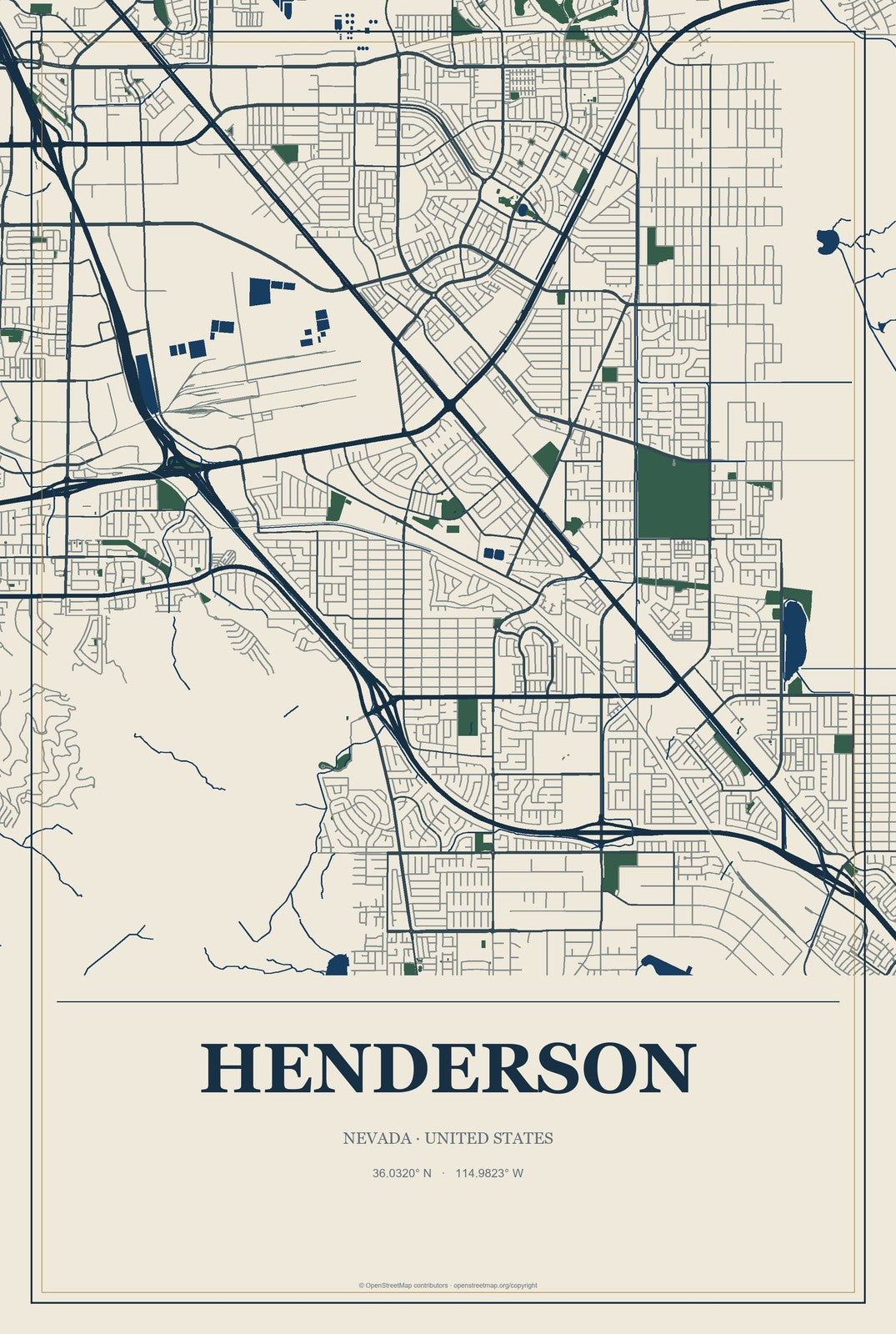 Henderson, Nevada City Map Aluminum Sign in Coastal Cutout style