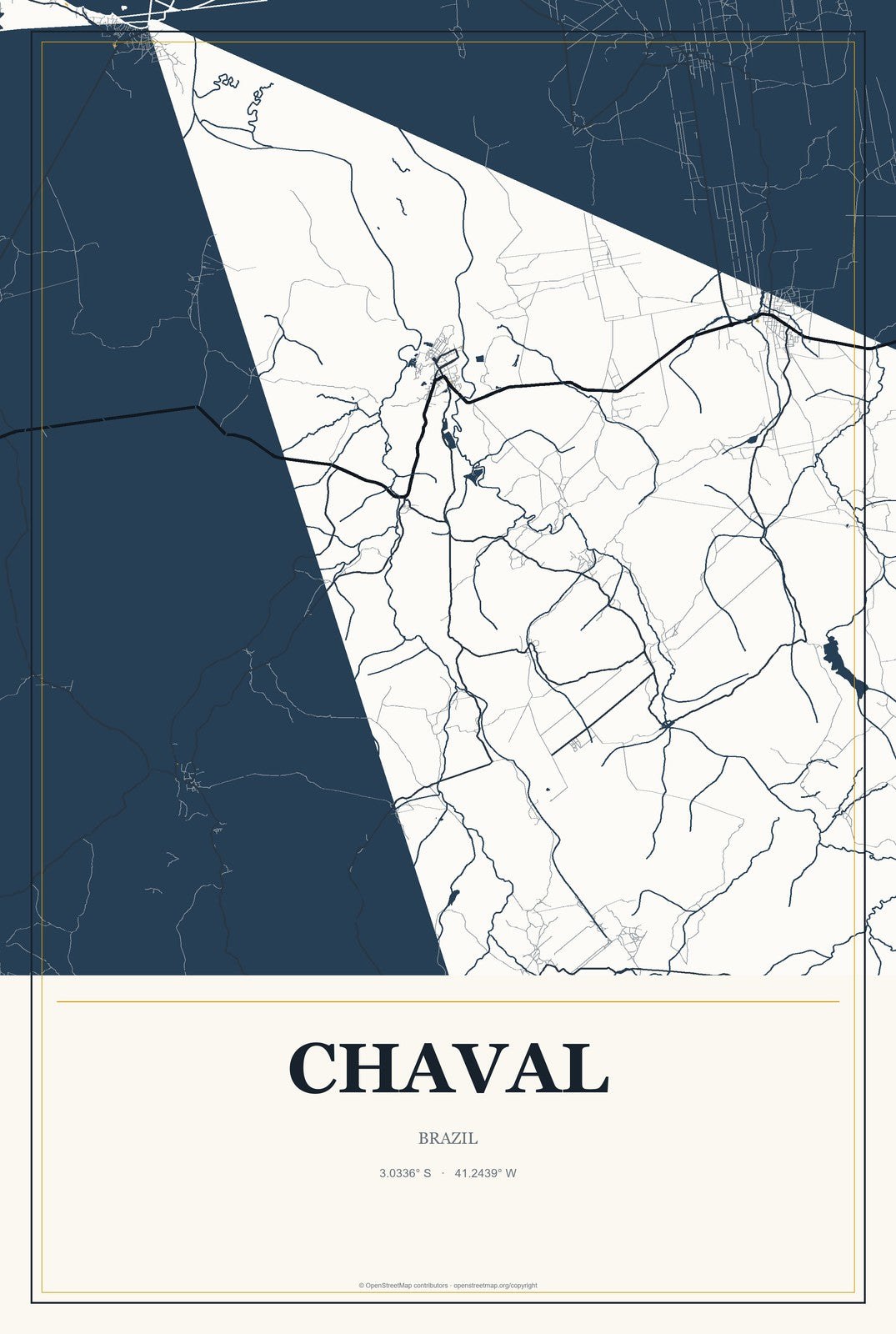Chaval, Brazil City Map Aluminum Sign in Citrine Modern style