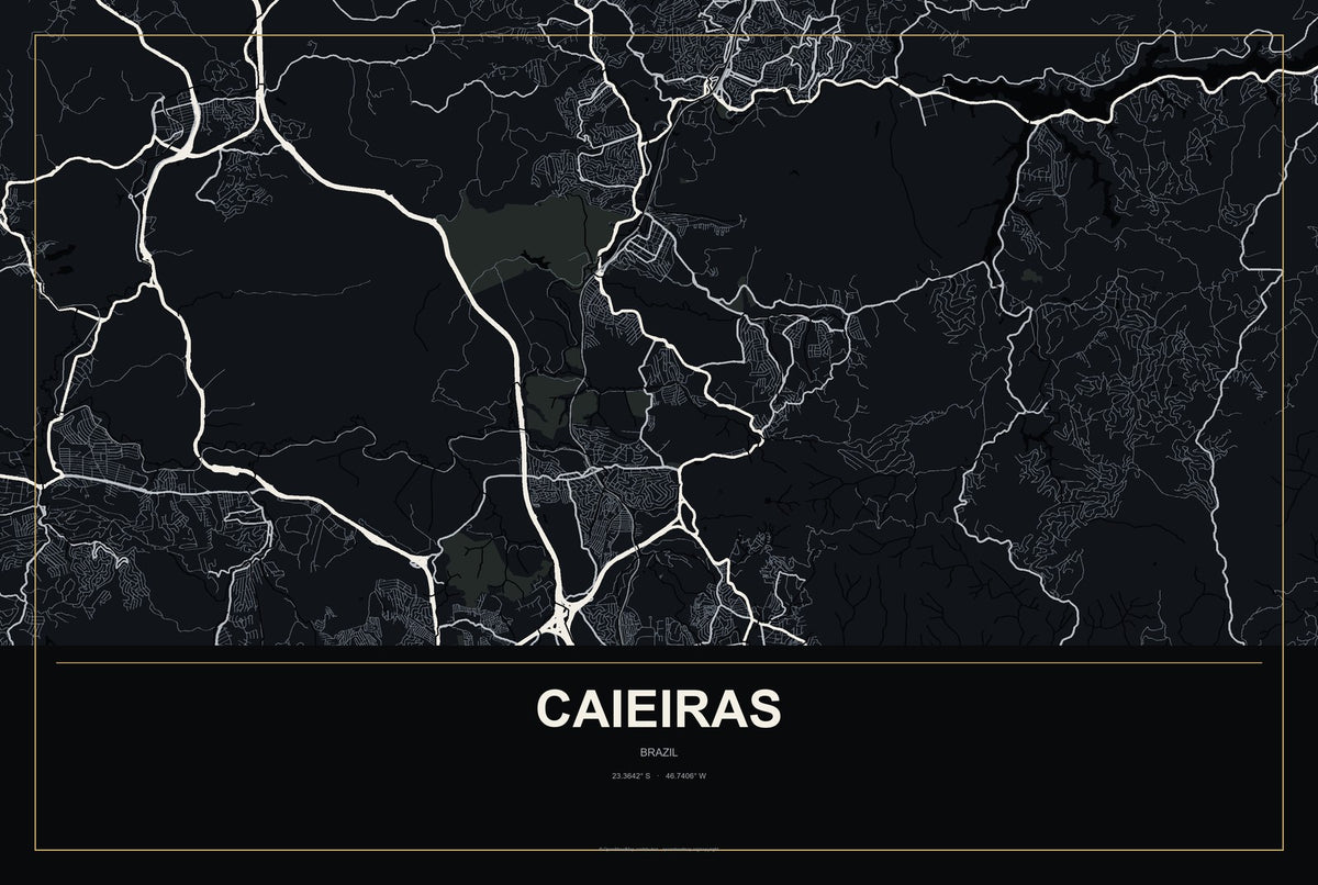 Caieiras, Brazil City Map Aluminum Sign in Metropolitan Noir style