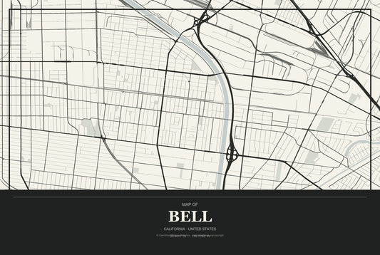 Bell, California City Map Aluminum Sign in Museum Plaque style
