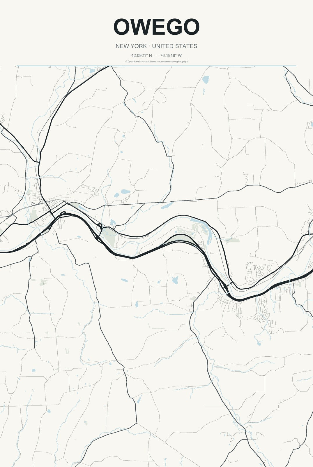 Owego, New York City Map Aluminum Sign in Headline Atlas style