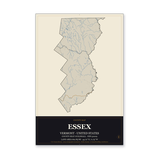 Essex County, Vermont Map Aluminum Sign in Museum Plaque style