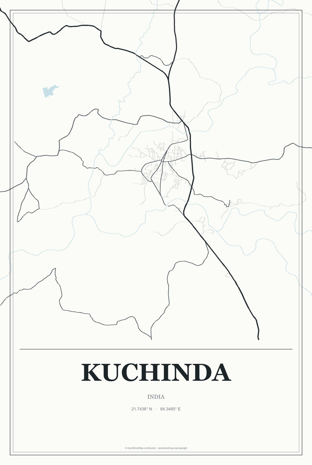 Kuchinda, India City Map Aluminum Sign in Gallery Air style