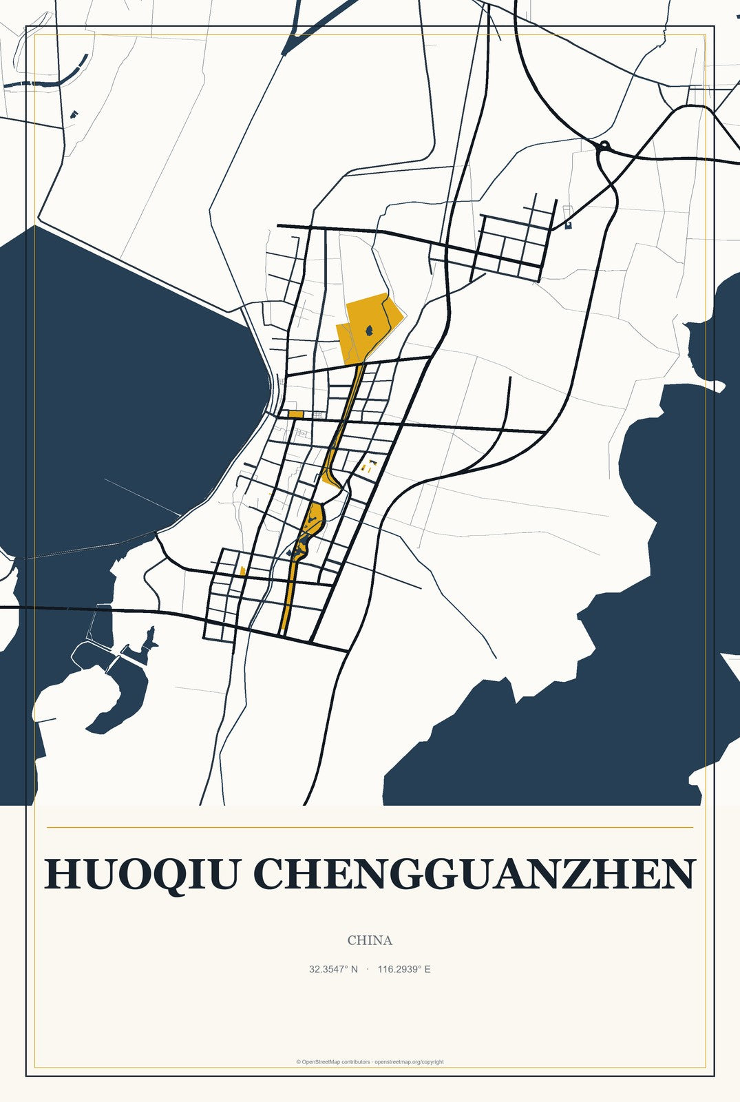 Huoqiu Chengguanzhen, China City Map Aluminum Sign in Citrine Modern style