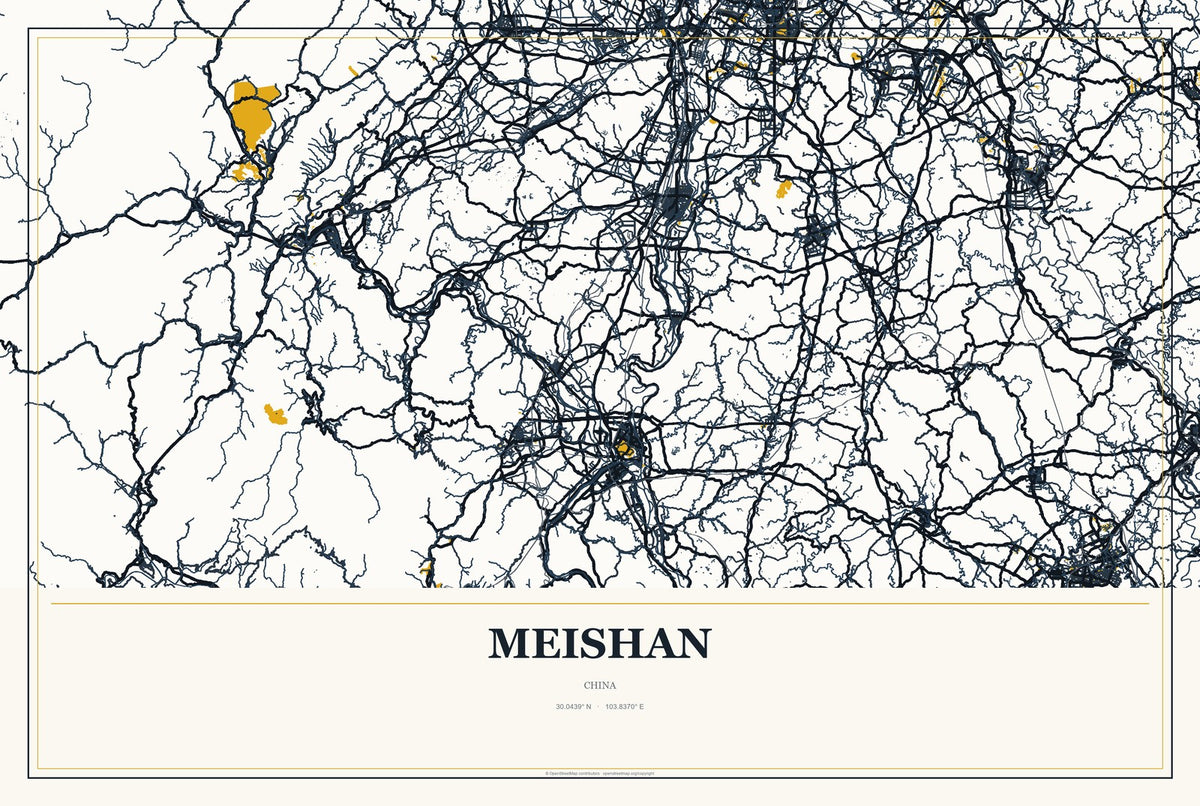 Meishan, China City Map Aluminum Sign in Citrine Modern style