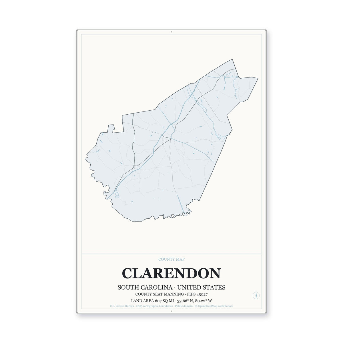 Clarendon County, South Carolina Map Aluminum Sign in Gallery Air style