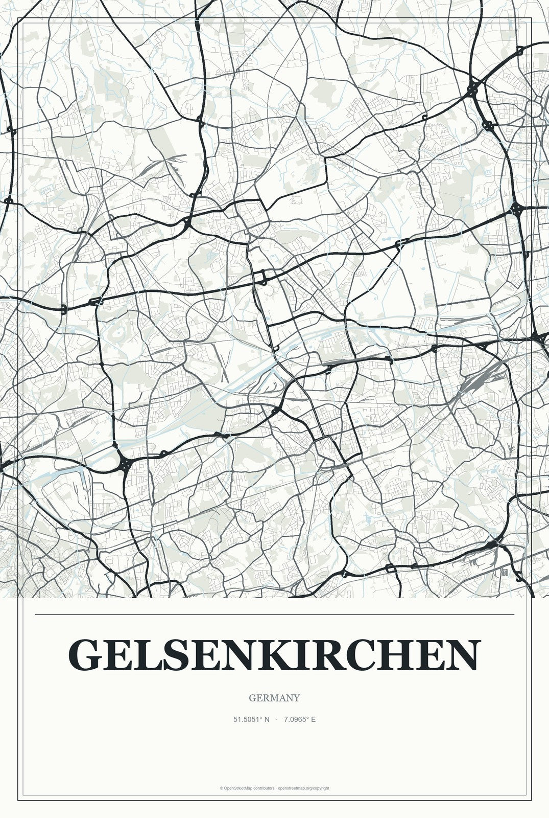 Gelsenkirchen, Germany City Map Aluminum Sign in Gallery Air style