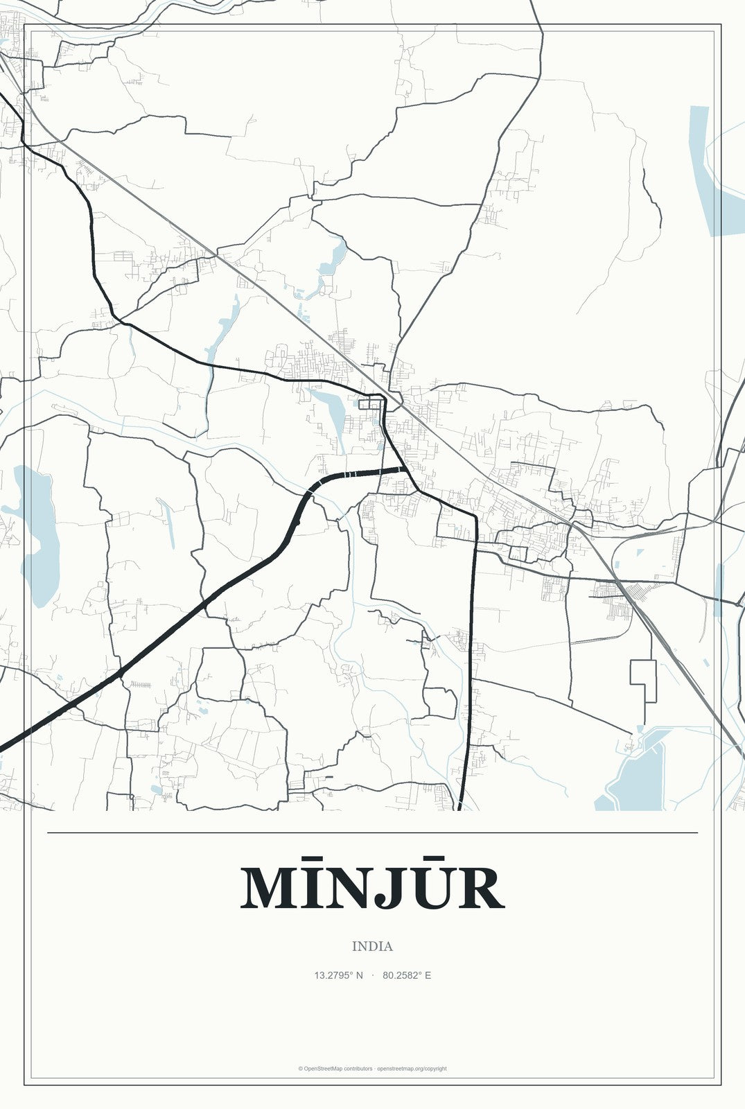 Mīnjūr, India City Map Aluminum Sign in Gallery Air style