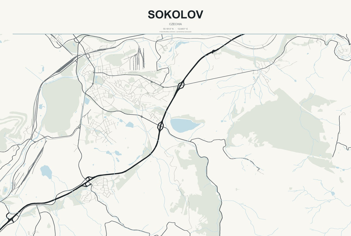 Sokolov, Czechia City Map Aluminum Sign in Headline Atlas style