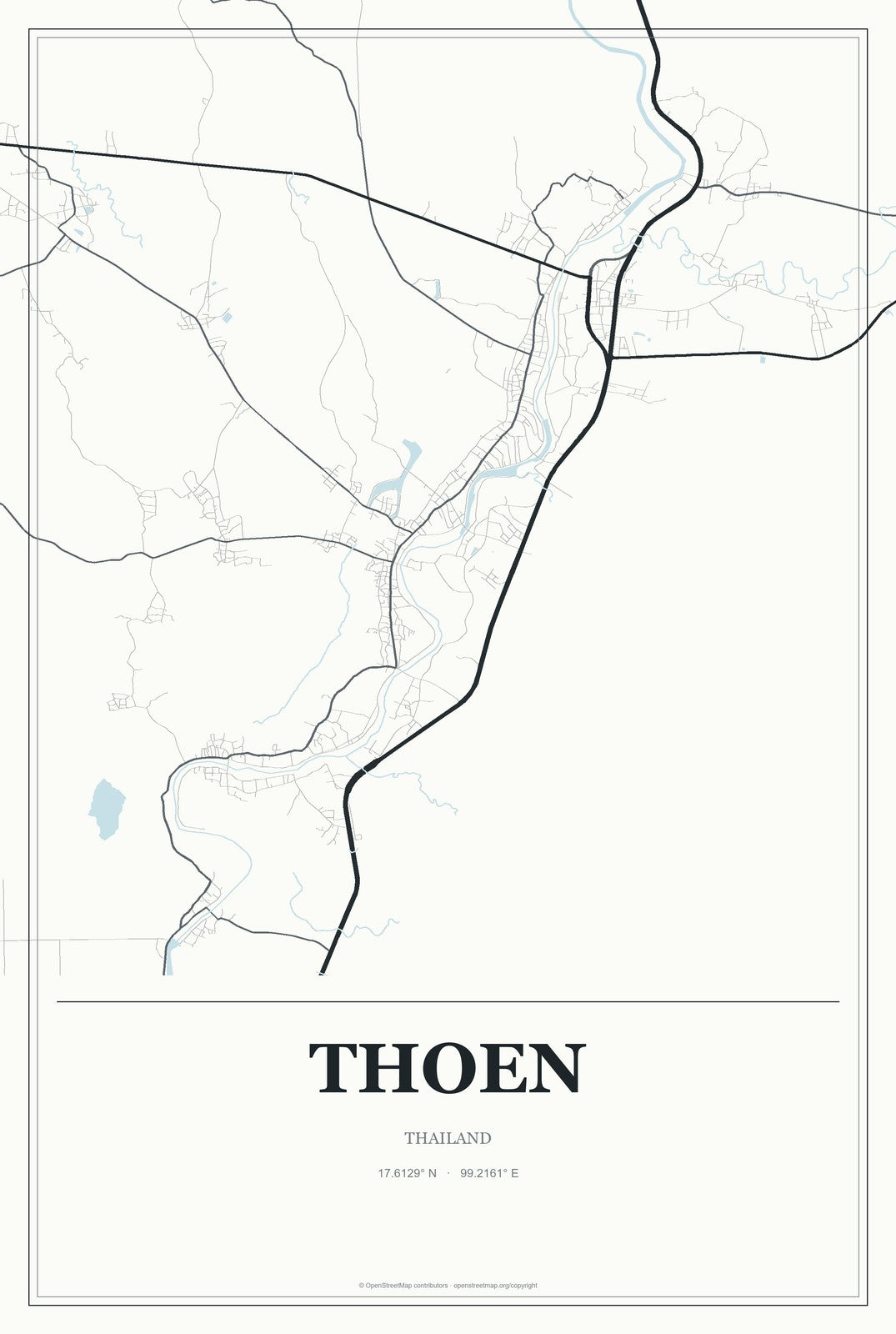 Thoen, Thailand City Map Aluminum Sign in Gallery Air style