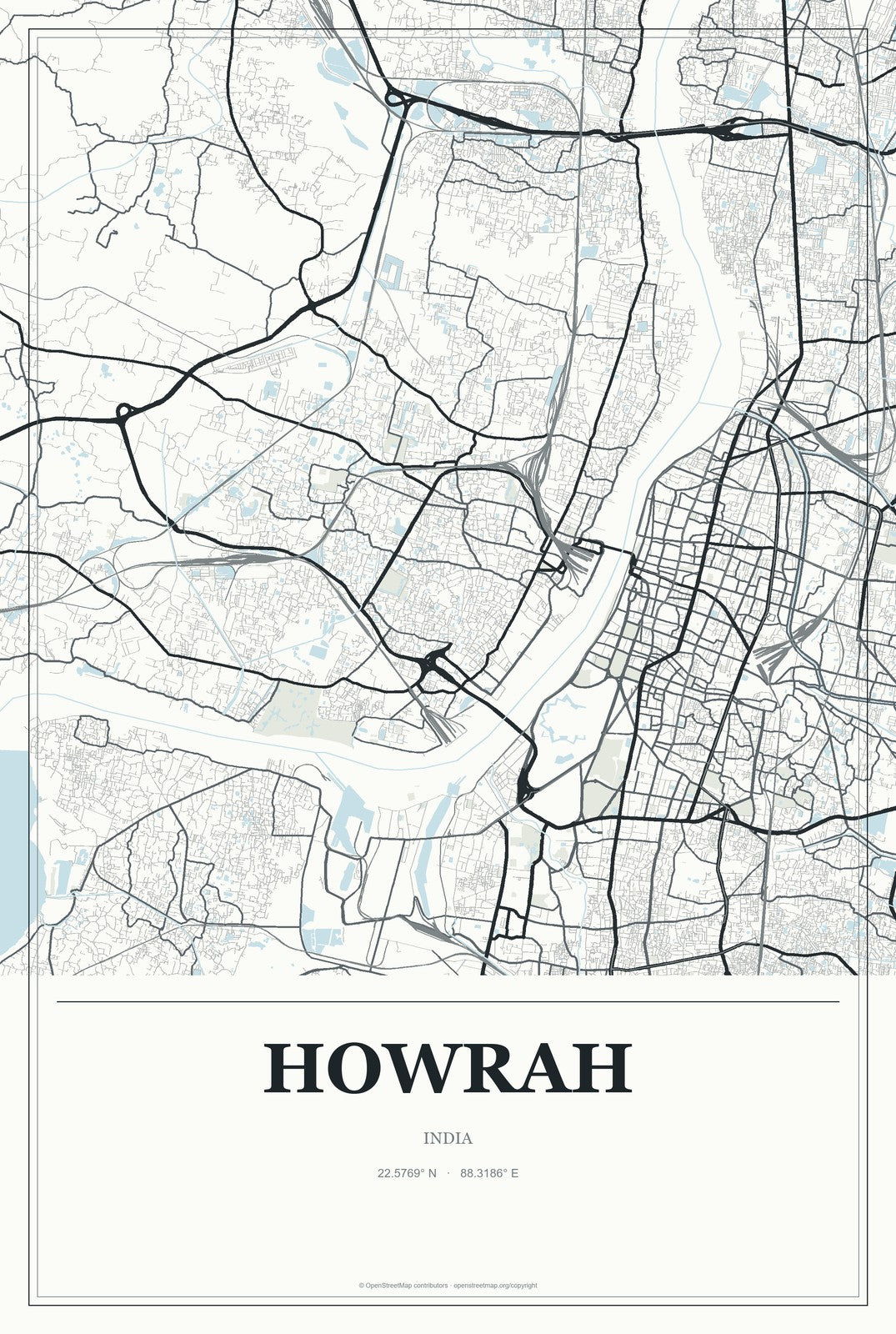 Howrah, India City Map Aluminum Sign in Gallery Air style