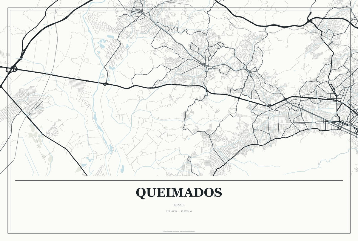 Queimados, Brazil City Map Aluminum Sign in Gallery Air style